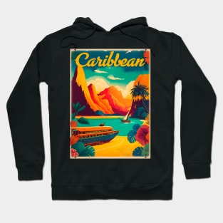 Caribbean Beach Vintage Travel Art Poster Hoodie